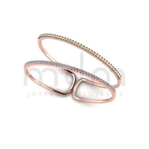 pulsera doble rigida de oro rosa con diamantes blancos y browns B10060001.jpg