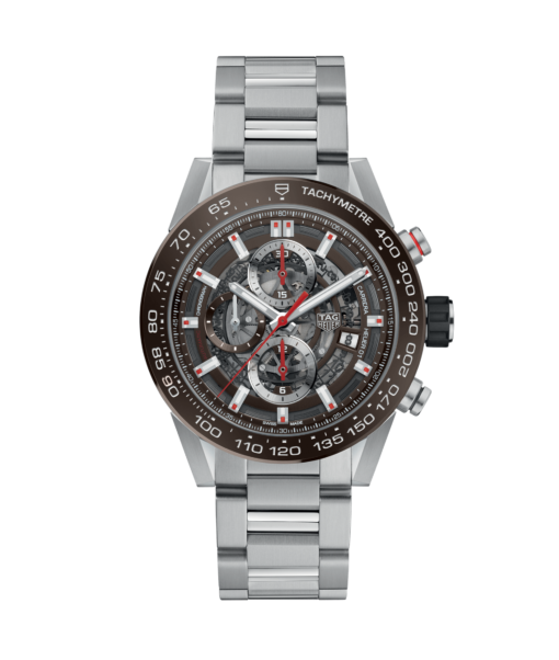 tag heuer carrera heuer 01 automatico cronografo acero 43mm esfera marron brazalete acero CAR201U.BA0766