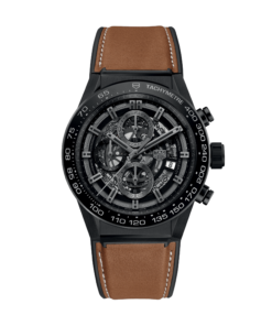 tag heuer carrera heuer 01 automatico cronografo ceramica 45mm esfera negra piel marron CAR2A91.FT6121