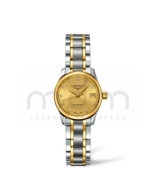 longines master collection automatico mujer acero oro amarillo esfera dorada con diamantes brazalete l2.128.5.37.7