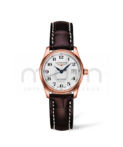 longines master collection automatico mujer oro rosa esfera gris silver con agujas azules piel marron l2.257.8.78.3