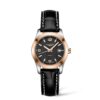 longines conquest classic automatico mujer acero pvd rosa esfera negra correa piel negra l2.285.5.56.3
