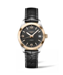 longines conquest classic automatico mujer acero pvd rosa esfera negra correa piel negra l2.385.5.56.3