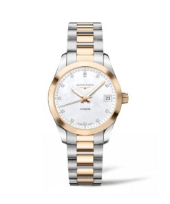 longines conquest classic automatico mujer acero pvd rosa esfera madre perla diamantes brazalete l2.385.5.87.7