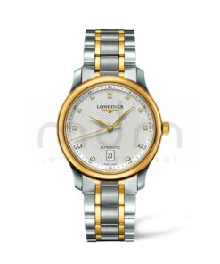 longines master collection automatico acero pvd amarillo esfera gris silver diamantes brazalete l2.628.5.77.7