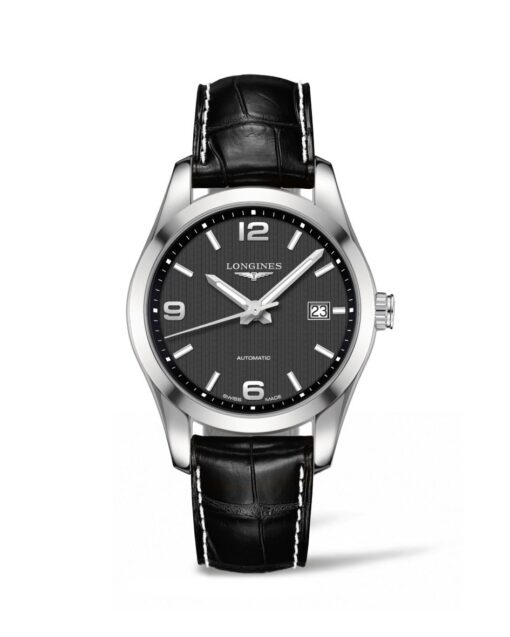 longines conquest classic automatico hombre acero esfera negra correa piel negra l2.785.4.56.3