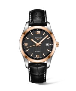 longines conquest classic automatico hombre acero pvd rosa esfera negra correa piel negra l2.785.5.56.3