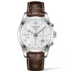 longines conquest classic cronografo automatico hombre acero esfera gris silver piel marron l2.786.4.76.3