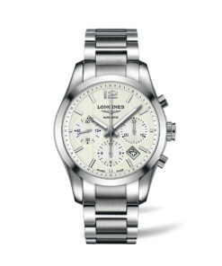 longines conquest classic cronografo automatico hombre acero esfera gris silver brazalete l2.786.4.76.6