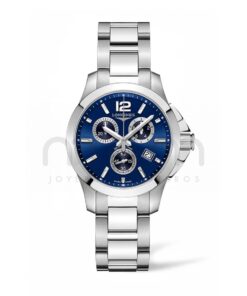 longines conquest cronografo cuarzo acero unisex esfera azul brazalete l3.379.4.96.6