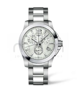 longines conquest cuarzo cronografo acero hombre esfera gris brazalete l3.660.4.76.6