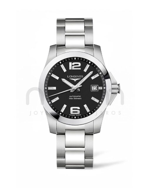 longines conquest automatico acero esfera negra brazalete l3.776.4.58.6