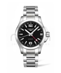 longines conquest gmt automatico acero hombre esfera negra brazalete l3.687.4.56.6