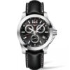 longines conquest cronografo cuarzo acero hombre 41mm esfera negra correa piel negra L3.700.4.56.3