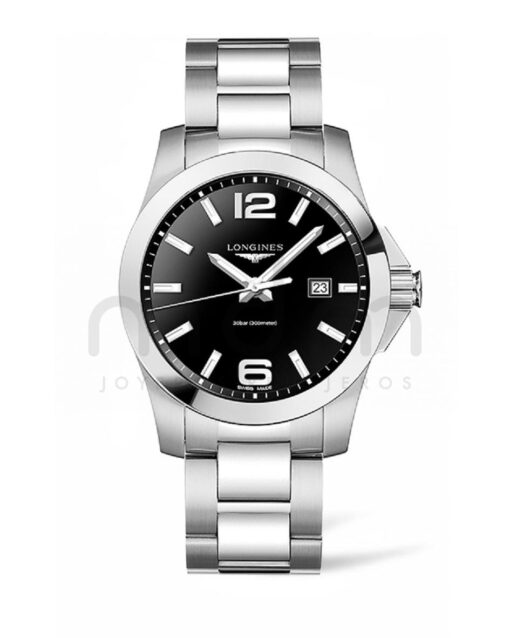 longines conquest cuarzo hombre acero negro brazalte l3.760.4.56.6