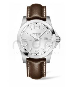 longines conquest cuarzo hombre acero gris piel l3.760.4.76.5