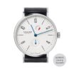 NOMOS TANGENTE GANGRESERVE MECÁNICO MANUAL 35MM ACERO ESFERA PLATEADA CORREA PIEL NEGRA REF 172