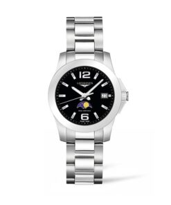 LONGINES-CONQUEST-34MM-CUARZO-ESFERA-NEGRA-FASE-LUNAR-ACERO-BRAZALETE-L3.381.4.58.6