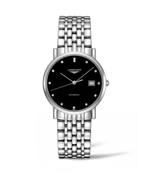 LONGINES-ELEGANT-34.5MM-AUTOMÁTICO-ACERO-ESFERA-NEGRA-DIAMANTES-BRAZALETE-L4.809.4.57.6