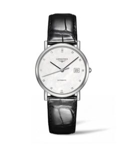 LONGINES-ELEGANT-34.5MM-AUTOMÁTICO-ACERO-ESFERA-NÁCAR-DIAMANTES-PIEL-NEGRA-L4.809.4.87.2