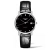 LONGINES-ELEGANT-37MM-AUTOMÁTICO-ACERO-ESFERA-NEGRA-DIAMANTES-PIEL-NEGRA-L4.810.4.57.2