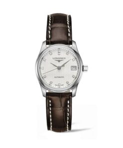 LONGINES-MASTER-COLLECTION-29MM-AUTOMÁTICO-ACERO-ESFERA-SILVER-DIAMANTES-PIEL-MARRÓN-L2.257.4.77.3