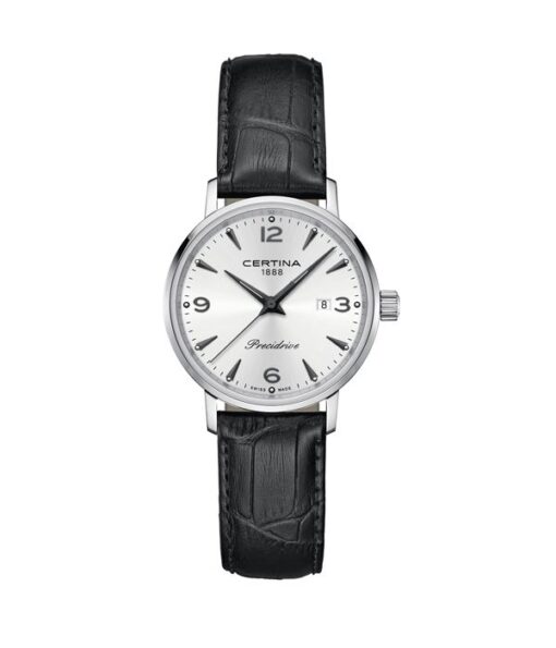 CERTINA-DS-CAIMANO-LADY-CUARZO-PRECIDRIVE-28MM-ACERO-ESFERA-SILVER-PIEL-NEGRA C035.210.16.037.00